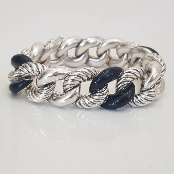 David Yurman Belmont Curb Link Bracelet With Black - Picture 1 of 16